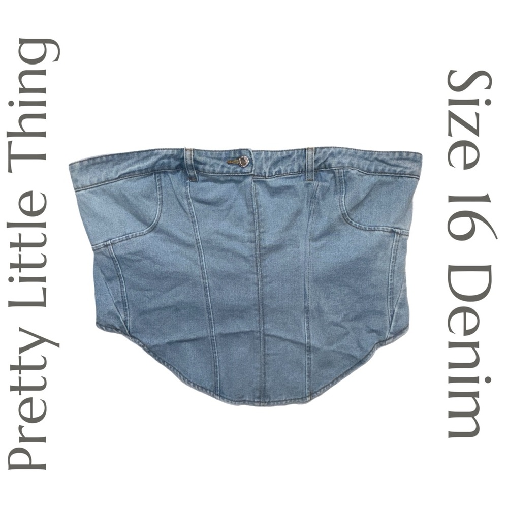 PrettyLittleThing - Plus Light Wash Denim Waistband Corset Top - Size 16 - Picture 2 of 7